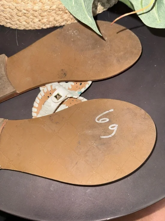 Jack Rogers Turquoise White Daisy Leather Thong Sandals Size 7 - Picture 6 of 7